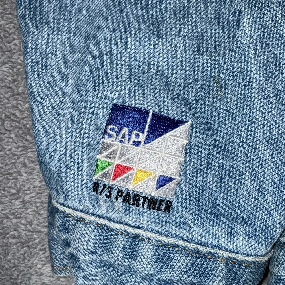 Vintage Denim Jacket L JAVA Oracle Embossed Sun Microsystems‎ Rare Made In USA